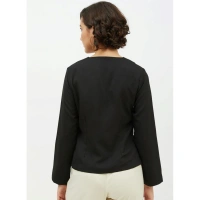 Women's Polyester Asymmetrical Long Sleeves Top (Black) - XL