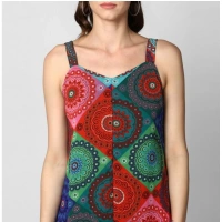 Women's Polyester Asymmetrical Shoulder Straps Knee-Length Dress (Multicolor) - M