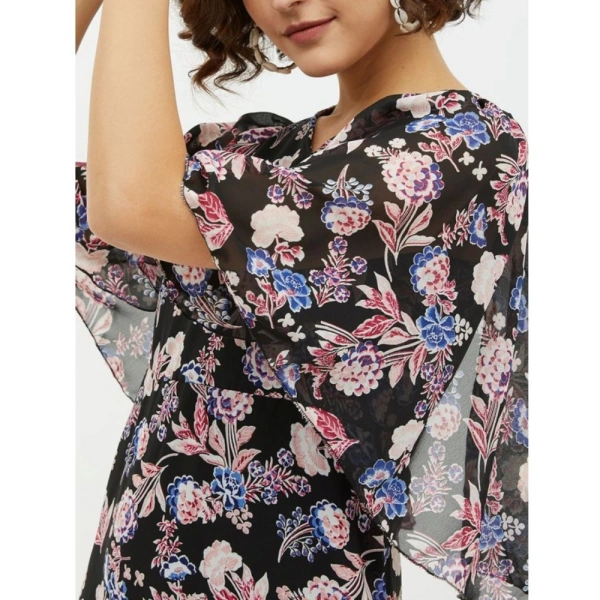 Women's Polyester Chain Print Cap Sleeve Calf-length Dress (Multicolor) - L