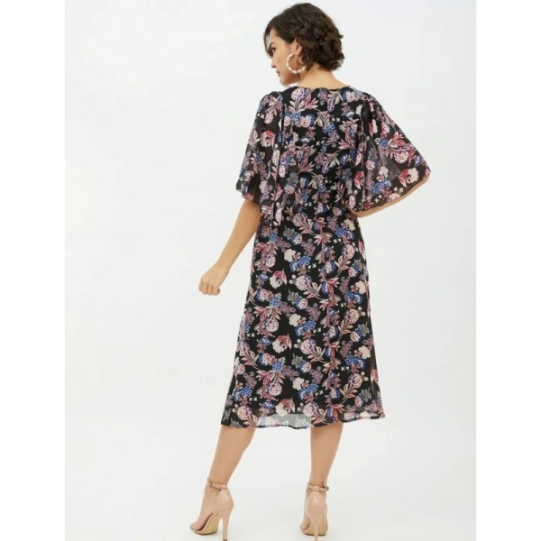 Women's Polyester Chain Print Cap Sleeve Calf-length Dress (Multicolor) - L