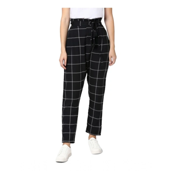 Women's Polyester Checkered Elasticated Trousers (Black - White) - 30