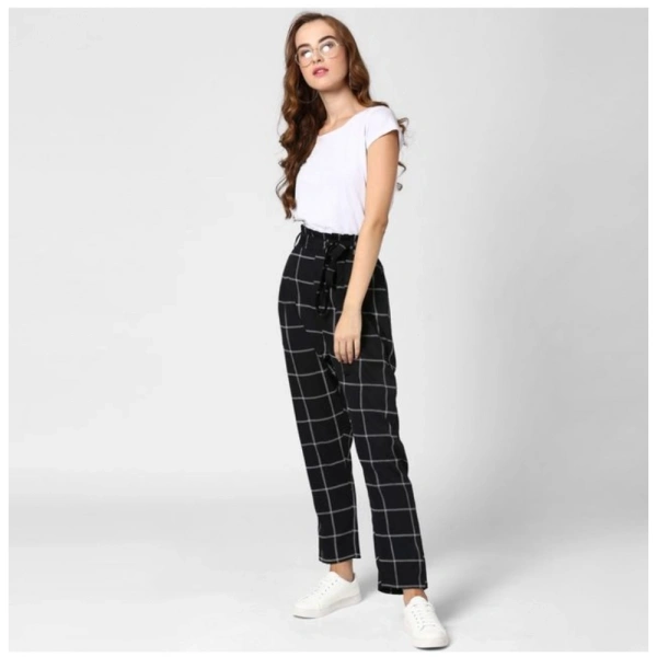 Women's Polyester Checkered Elasticated Trousers (Black - White) - 30