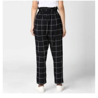 Women's Polyester Checkered Elasticated Trousers (Black - White) - 30