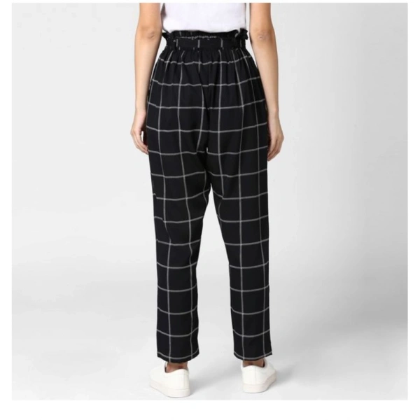 Women's Polyester Checkered Elasticated Trousers (Black - White) - 30