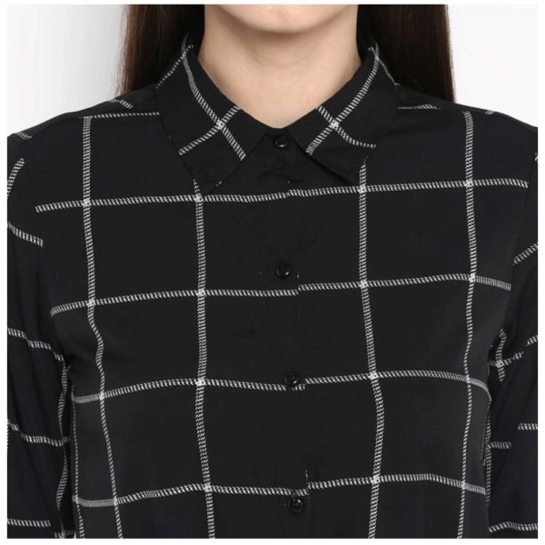 Women's Polyester Checkered Roll Up Sleeve Above Knee Dress (Black - White) - L