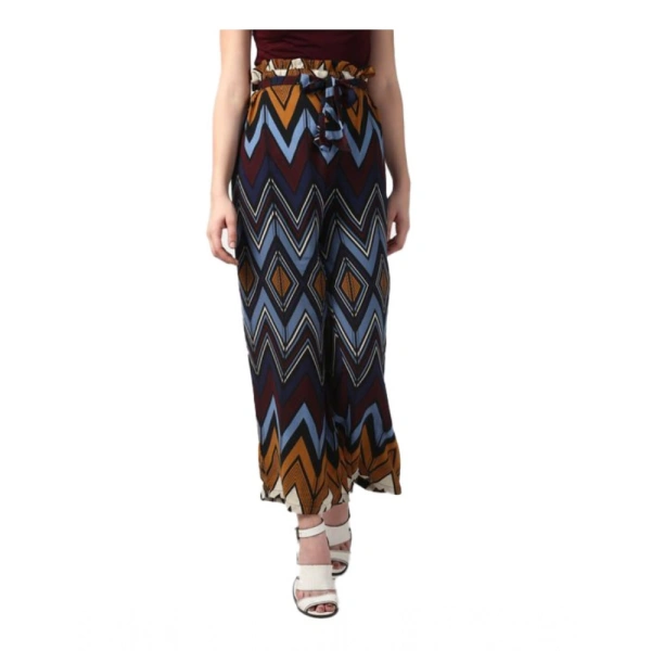 Women's Polyester Chevron Elasticated Trousers (Multicolor) - L