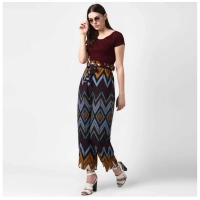 Women's Polyester Chevron Elasticated Trousers (Multicolor) - L
