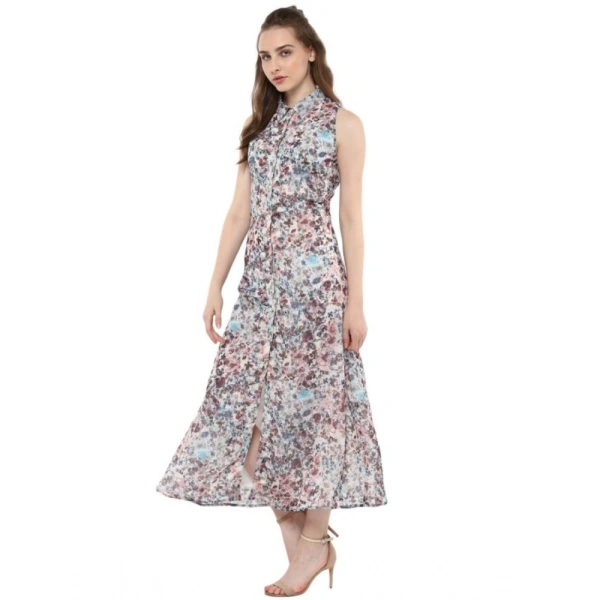 Women's Polyester Chiffon Printed Sleeveless Dress (Multicolor) - XL
