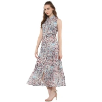 Women's Polyester Chiffon Printed Sleeveless Dress (Multicolor) - XL