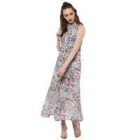 Women's Polyester Chiffon Printed Sleeveless Dress (Multicolor) - XL