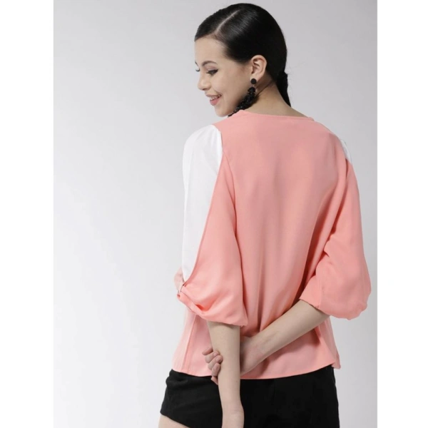 Women's Polyester Colour Block Slit Sleeve Top (Pink) - L