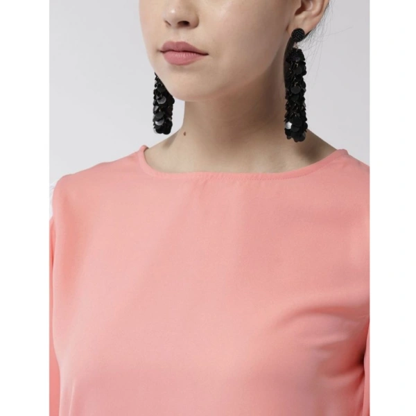 Women's Polyester Colour Block Slit Sleeve Top (Pink) - L