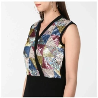 Women's Polyester Embellished Sleeveless Jumpsuit (Black) - M