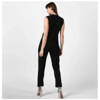 Women's Polyester Embellished Sleeveless Jumpsuit (Black) - M