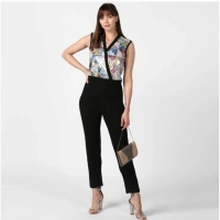 Women's Polyester Embellished Sleeveless Jumpsuit (Black) - M