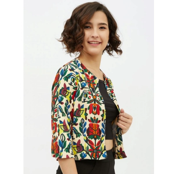 Women's Polyester Floral 3-4th Sleeves Shrug (Multicolor) - S