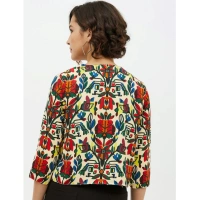 Women's Polyester Floral 3-4th Sleeves Shrug (Multicolor) - S