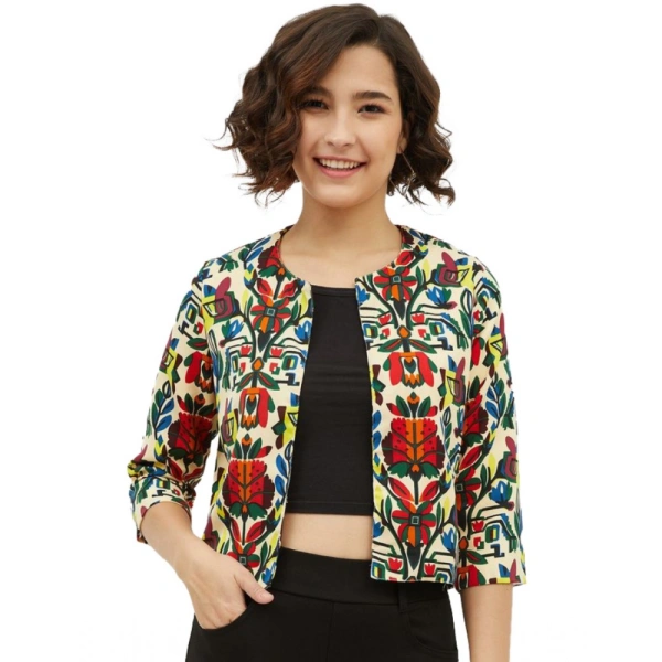 Women's Polyester Floral 3-4th Sleeves Shrug (Multicolor) - S