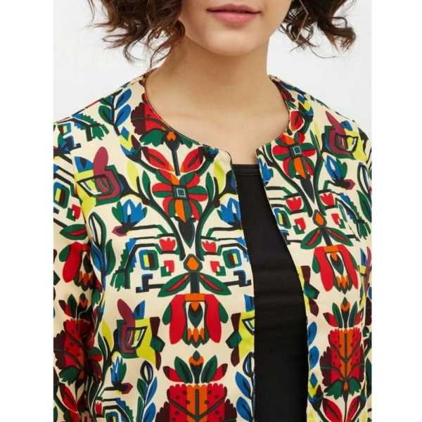 Women's Polyester Floral 3-4th Sleeves Shrug (Multicolor) - S