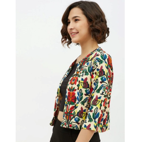 Women's Polyester Floral 3-4th Sleeves Shrug (Multicolor) - S