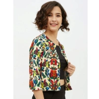 Women's Polyester Floral 3-4th Sleeves Shrug (Multicolor) - S