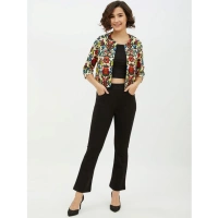 Women's Polyester Floral 3-4th Sleeves Shrug (Multicolor) - S