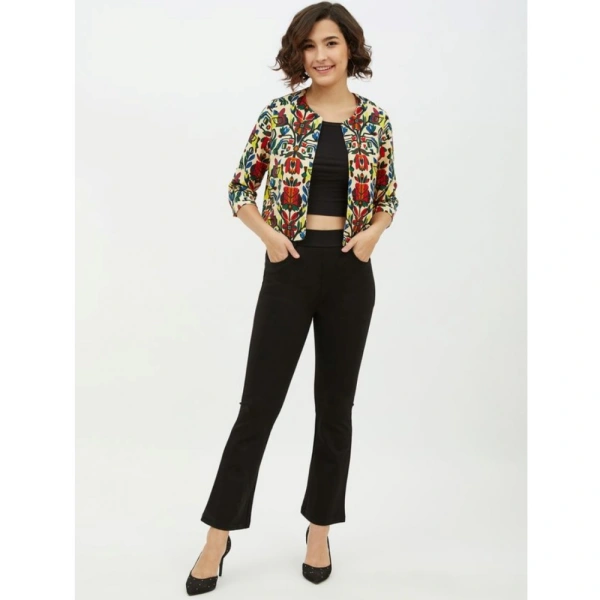 Women's Polyester Floral 3-4th Sleeves Shrug (Multicolor) - S