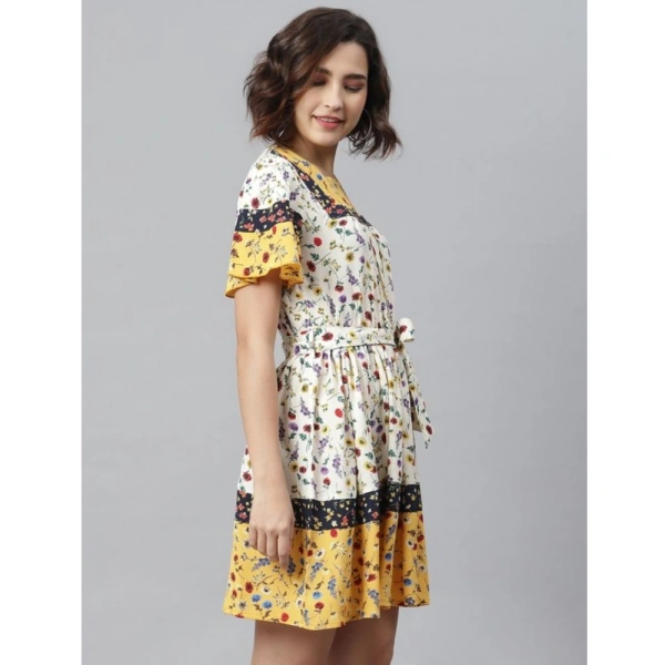 Women's Polyester Floral Flutter Above Knee Dress (Multicolor) - S