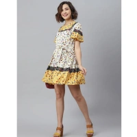 Women's Polyester Floral Flutter Above Knee Dress (Multicolor) - S