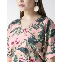 Women's Polyester Floral Half Sleeve Jumpsuit (Pink) - L