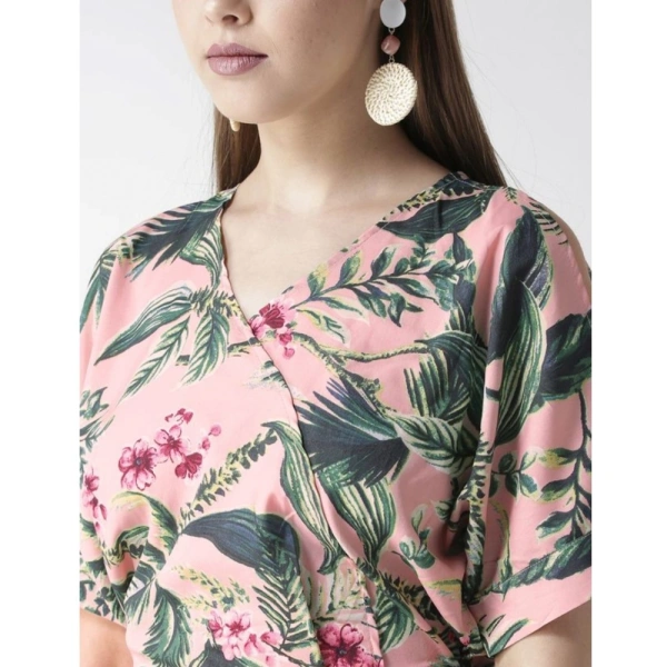 Women's Polyester Floral Half Sleeve Jumpsuit (Pink) - L