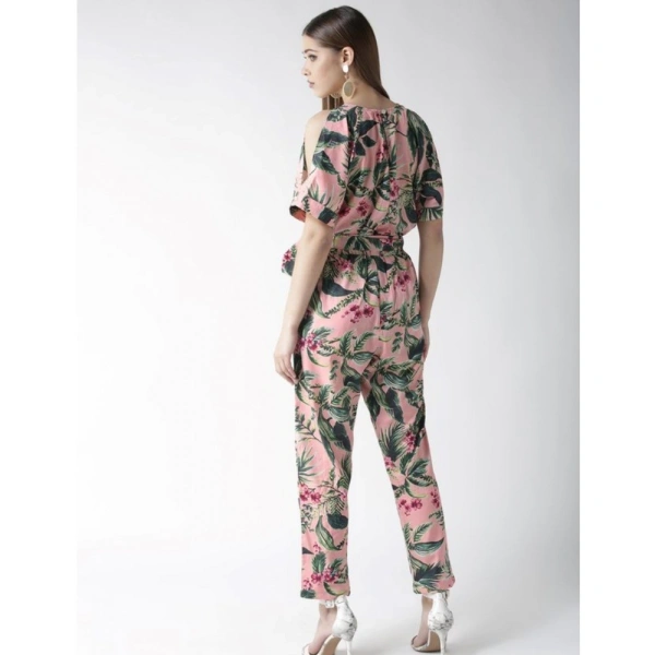 Women's Polyester Floral Half Sleeve Jumpsuit (Pink) - L