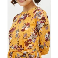 Women's Polyester Floral Long Sleeves Calf-length Dress (Multicolor) - M