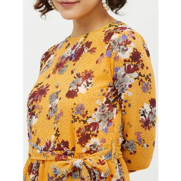 Women's Polyester Floral Long Sleeves Calf-length Dress (Multicolor) - M
