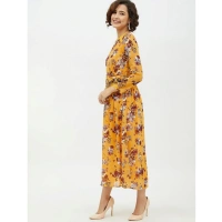 Women's Polyester Floral Long Sleeves Calf-length Dress (Multicolor) - M