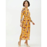 Women's Polyester Floral Long Sleeves Calf-length Dress (Multicolor) - M