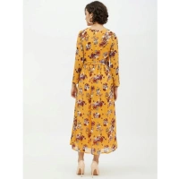 Women's Polyester Floral Long Sleeves Calf-length Dress (Multicolor) - M
