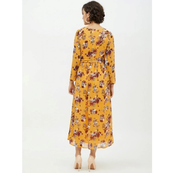 Women's Polyester Floral Long Sleeves Calf-length Dress (Multicolor) - M