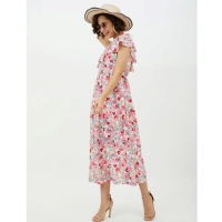 Women's Polyester Floral One Shoulder Calf-length Dress (Multicolor) - S