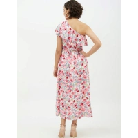 Women's Polyester Floral One Shoulder Calf-length Dress (Multicolor) - S