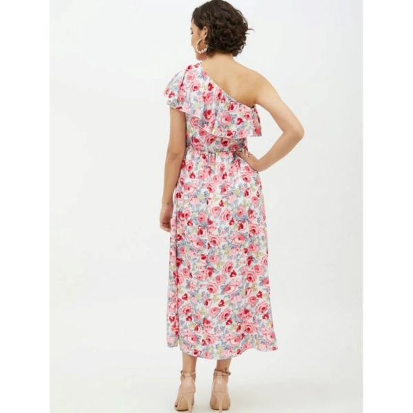 Women's Polyester Floral One Shoulder Calf-length Dress (Multicolor) - S