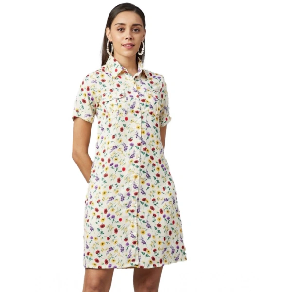 Women's Polyester Floral Short Sleeve Above Knee Dress (Multicolor) - XL