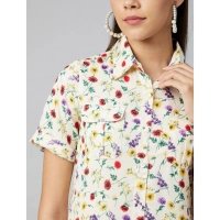 Women's Polyester Floral Short Sleeve Above Knee Dress (Multicolor) - XL