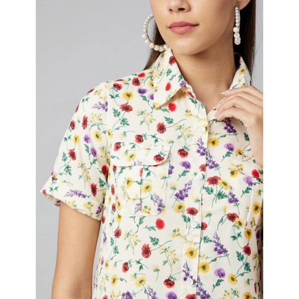 Women's Polyester Floral Short Sleeve Above Knee Dress (Multicolor) - XL