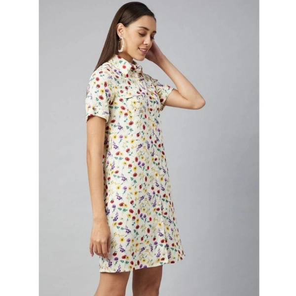 Women's Polyester Floral Short Sleeve Above Knee Dress (Multicolor) - XL