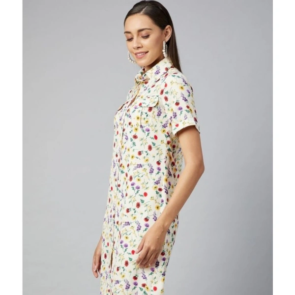 Women's Polyester Floral Short Sleeve Above Knee Dress (Multicolor) - XL