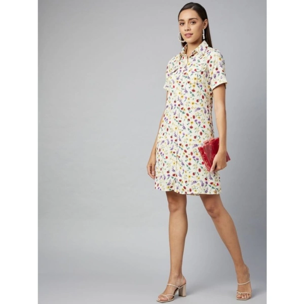 Women's Polyester Floral Short Sleeve Above Knee Dress (Multicolor) - XL