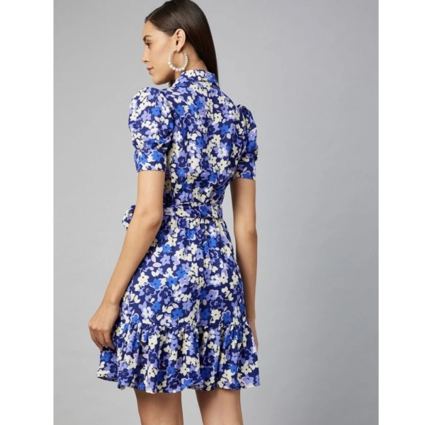 Women's Polyester Floral Short Sleeve Above Knee Dress (Blue - Purple) - XL