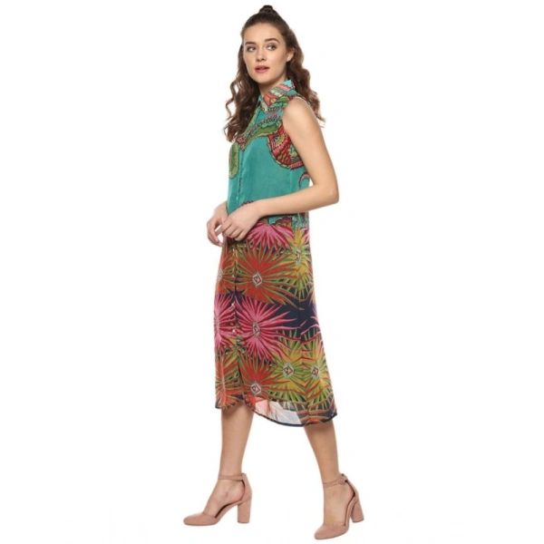 Women's Polyester Floral Sleeveless Below Knee Dress (Multicolor) - M