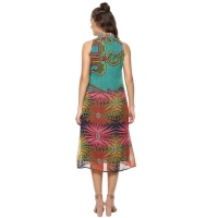 Women's Polyester Floral Sleeveless Below Knee Dress (Multicolor) - M